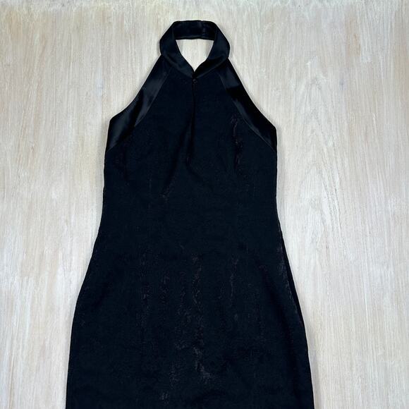 Karen Millen Black Jacquard Halter Neck Satin Trim Cocktail Party Midi Dress 8 - Picture 2 of 14